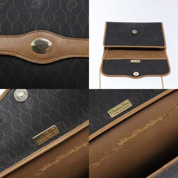 DIOR Honeycomb Canvas Chain Shoulder Bag Pvc Black Gold - Picture 11 of 12